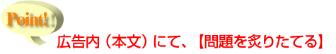 広告内（本文）にて、【問題を炙りたてる】